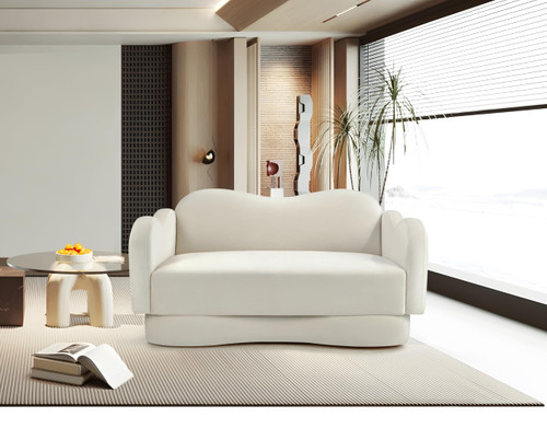 Loveseat with Ultra Luxe Cream Velvet, Curvy Back & Base, Solid Wood Frame, 58" W x 34" D x 30" H, Cream