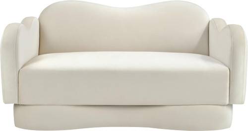 Loveseat with Ultra Luxe Cream Velvet, Curvy Back & Base, Solid Wood Frame, 58" W x 34" D x 30" H, Cream