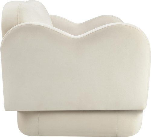 Loveseat with Ultra Luxe Cream Velvet, Curvy Back & Base, Solid Wood Frame, 58" W x 34" D x 30" H, Cream