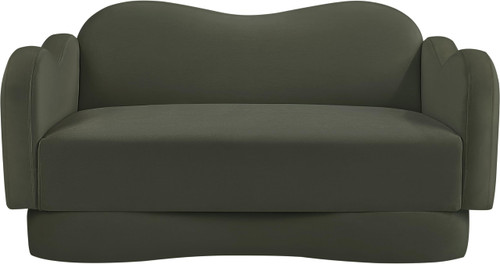 Loveseat with Ultra Luxe Green Velvet, Curvy Back & Base, Solid Wood Frame, 58" W x 34" D x 30" H, Green