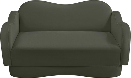 Loveseat with Ultra Luxe Green Velvet, Curvy Back & Base, Solid Wood Frame, 58" W x 34" D x 30" H, Green