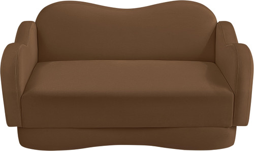 Loveseat with Ultra Luxe Saddle Velvet, Curvy Back & Base, Solid Wood Frame, 58" W x 34" D x 30" H, Saddle