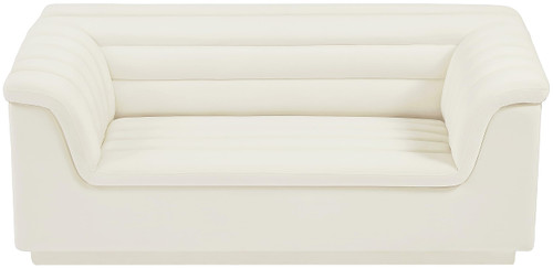 Velvet Upholstered Loveseat with Soft Cream Velvet Fabric, Deep Channel Tufting, Curved Arms, 72" W x 34" D x 28" H, Cream