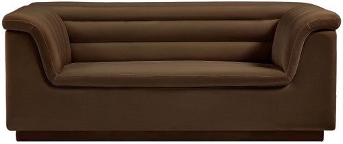 Velvet Upholstered Loveseat with Soft Brown Velvet Fabric, Deep Channel Tufting, Curved Arms, 72" W x 34" D x 28" H, Brown
