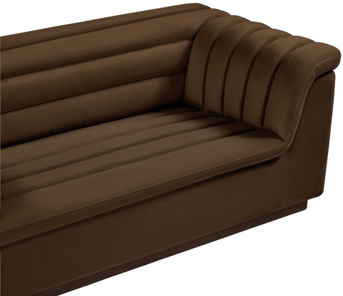 Velvet Upholstered Loveseat with Soft Brown Velvet Fabric, Deep Channel Tufting, Curved Arms, 72" W x 34" D x 28" H, Brown
