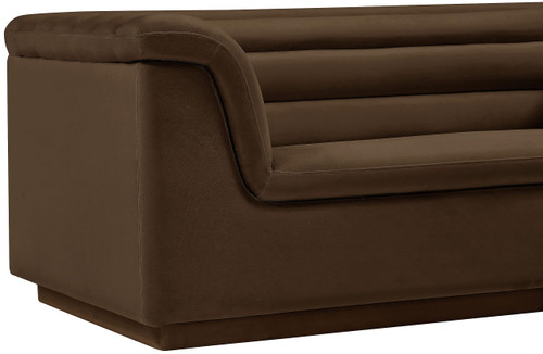 Velvet Upholstered Loveseat with Soft Brown Velvet Fabric, Deep Channel Tufting, Curved Arms, 72" W x 34" D x 28" H, Brown