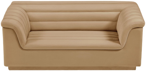 Velvet Upholstered Loveseat with Soft Camel Velvet Fabric, Deep Channel Tufting, Curved Arms, 72" W x 34" D x 28" H, Camel