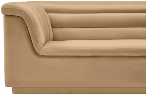 Velvet Upholstered Loveseat with Soft Camel Velvet Fabric, Deep Channel Tufting, Curved Arms, 72" W x 34" D x 28" H, Camel