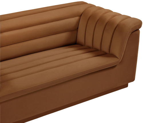 Velvet Upholstered Loveseat with Soft Saddle Velvet Fabric, Deep Channel Tufting, Curved Arms, 72" W x 34" D x 28" H, Saddle