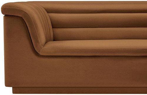 Velvet Upholstered Loveseat with Soft Saddle Velvet Fabric, Deep Channel Tufting, Curved Arms, 72" W x 34" D x 28" H, Saddle