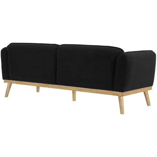 Mid-Century Modern Boucle Fabric Upholstered Sofa with Rich Black Boucle Fabric, Natural Finish Solid Wood Base, 82" W x 32.5" D x 32" H, Black