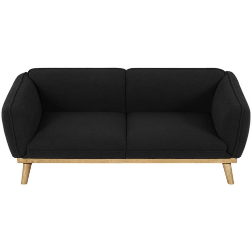 Mid-Century Modern Boucle Fabric Upholstered Sofa with Rich Black Boucle Fabric, Natural Finish Solid Wood Base, 82" W x 32.5" D x 32" H, Black