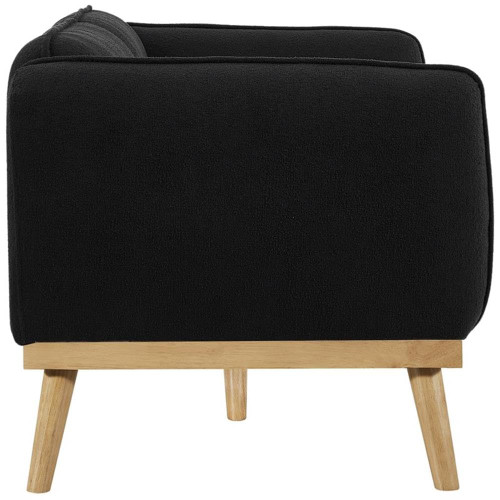 Mid-Century Modern Boucle Fabric Upholstered Sofa with Rich Black Boucle Fabric, Natural Finish Solid Wood Base, 82" W x 32.5" D x 32" H, Black