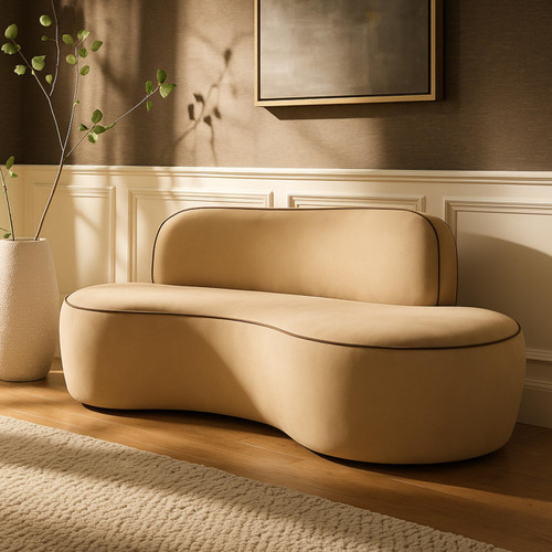 Beige-L Swerve Collection Modern | Contemporary Loveseat with Ultra Luxe 460 GSM Upholstery Piping, Solid Wood Inner Frame, 77" W x 37" D x 30" H, Beige