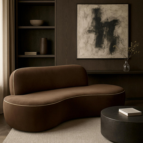 Brown-L Swerve Collection Modern | Contemporary Loveseat with Ultra Luxe 460 GSM Upholstery Piping, Solid Wood Inner Frame, 77" W x 37" D x 30" H, Brown