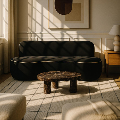 Black-S Swerve Collection Modern | Contemporary Sofa with Ultra Luxe 460 GSM Upholstery Piping, Solid Wood Inner Frame, 100" W x 38.5" D x 30" H, Black