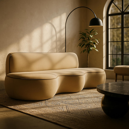 Beige-S Swerve Collection Modern | Contemporary Sofa with Ultra Luxe 460 GSM Upholstery Piping, Solid Wood Inner Frame, 100" W x 38.5" D x 30" H, Beige