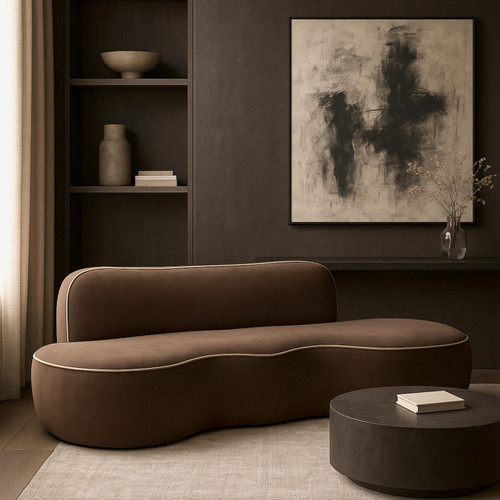 Brown-S Swerve Collection Modern | Contemporary Sofa with Ultra Luxe 460 GSM Upholstery Piping, Solid Wood Inner Frame, 100" W x 38.5" D x 30" H, Brown