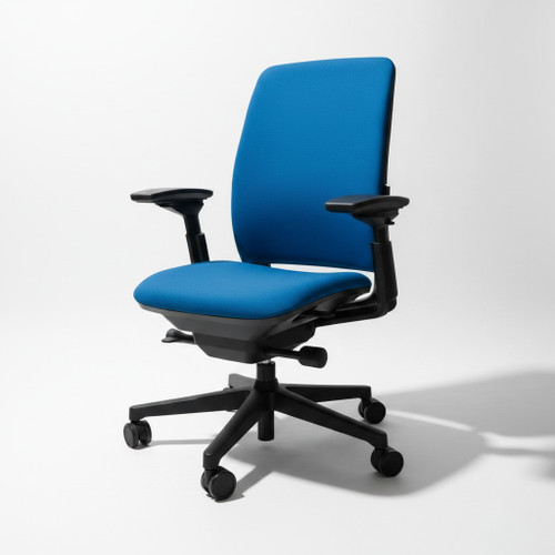 Steelcase Amia Chair, All Features, Adjustable Arms, Adjustable Lumbar Support Blue Fabric