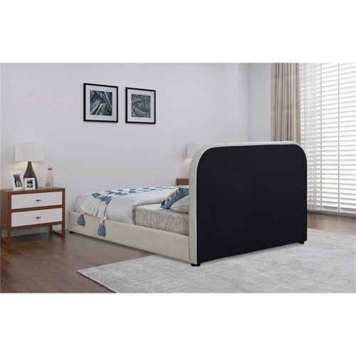 Blake-K Blake Collection Modern | Contemporary King Bed with Soft Brown Vegan Leather, Rich Cream Linen Textured Fabric, Full Slats, 86" W x 86" D x 45" H, King, Brown