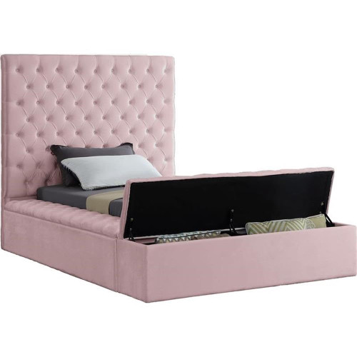 Bliss Collection Modern | Contemporary Velvet Upholstered Bed with Deep Button Tufting and Storage Compartments in Rails and Footboard, Pink, Twin