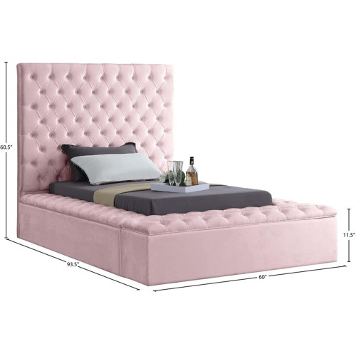Bliss Collection Modern | Contemporary Velvet Upholstered Bed with Deep Button Tufting and Storage Compartments in Rails and Footboard, Pink, Twin