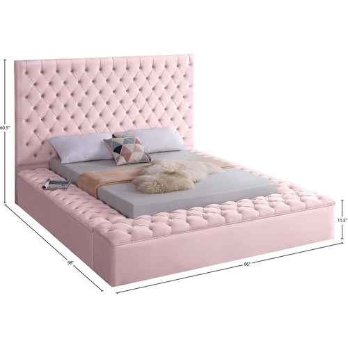 Bliss Collection Modern | Contemporary Velvet Upholstered Bed with Deep Button Tufting and Storage Compartments in Rails and Footboard, Pink, Queen