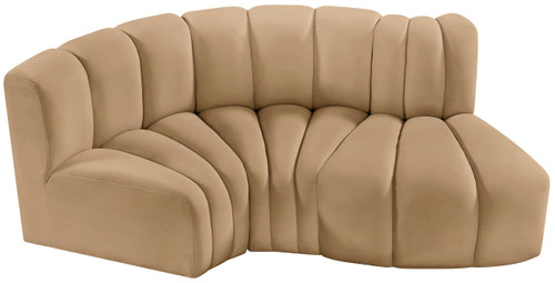 Camel-S3D Arc Collection Modern | Contemporary Modular Sofa with Soft Camel Velvet, Deep Channel Tufting, Modular Design, 70" W x 37" D x 30" H, Camel