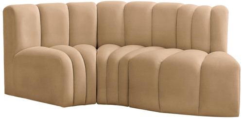 Camel-S3D Arc Collection Modern | Contemporary Modular Sofa with Soft Camel Velvet, Deep Channel Tufting, Modular Design, 70" W x 37" D x 30" H, Camel