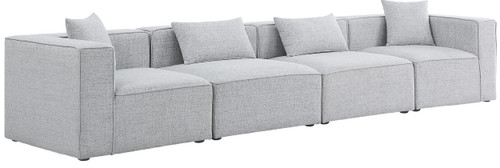 Grey-S144B Cube Collection Modern | Contemporary Linen Textured Fabric Upholstered Modular Sofa, Grey, 144" W x 36" D x 26" H