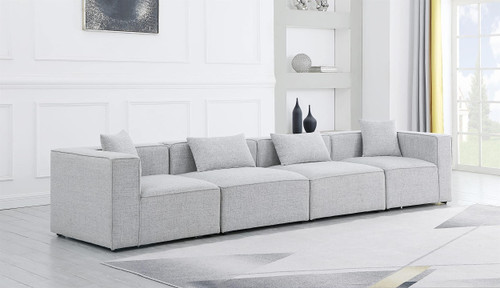 Grey-S144B Cube Collection Modern | Contemporary Linen Textured Fabric Upholstered Modular Sofa, Grey, 144" W x 36" D x 26" H