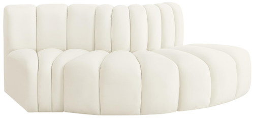 Cream-S3E Arc Collection Modern | Contemporary Modular Sofa with Soft Cream Velvet, Deep Channel Tufting, Modular Design, 77 W x 37 D x 30 H, Cream