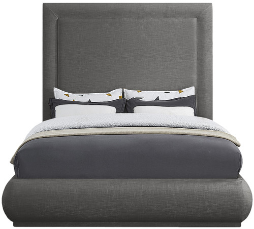 BrookeGrey-Q Brooke Collection Mid Century Modern Linen Textured Upholstered Bed, 70" W x 89" D x 72" H, Grey, Twin