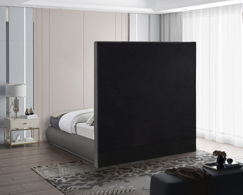 BrookeGrey-Q Brooke Collection Mid Century Modern Linen Textured Upholstered Bed, 70" W x 89" D x 72" H, Grey, Twin
