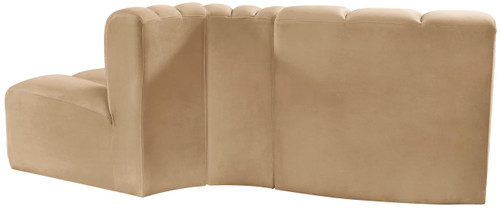 Camel-S3E Arc Collection Modern | Contemporary Modular Sofa with Soft Camel Velvet, Deep Channel Tufting, Modular Design, 77" W x 37" D x 30" H, Camel