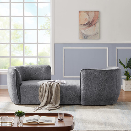 Grey Hilton Collection Modern | Contemporary Boucle Fabric Upholstered Sofa Chaise, Grey, 90" W x 37" D x 29" H