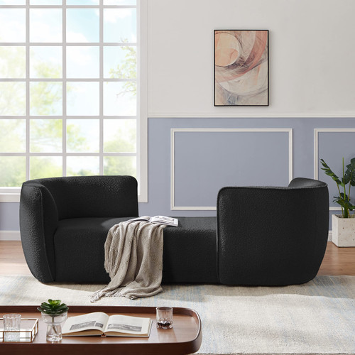 Black Hilton Collection Modern | Contemporary Boucle Fabric Upholstered Sofa Chaise, Black, 90" W x 37" D x 29" H