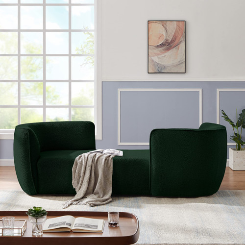 Green Hilton Collection Modern | Contemporary Boucle Fabric Upholstered Sofa Chaise, Green, 90" W x 37" D x 29" H