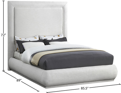 BrookeCream-K Brooke Collection Mid Century Modern Linen Textured Upholstered Bed, 85.5" W x 89" D x 72" H, Cream, Twin