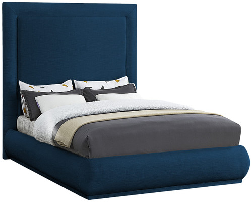 BrookeNavy-K Brooke Collection Mid Century Modern Linen Textured Upholstered Bed, 85.5" W x 89" D x 72" H, Navy, King