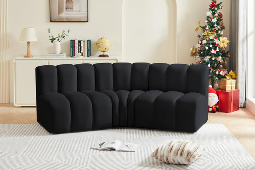 Black-S3B Arc Collection Modern | Contemporary Modular Sofa with Soft Black Velvet, Deep Channel Tufting, Modular Design, 86 W x 41 D x 30 H, Black