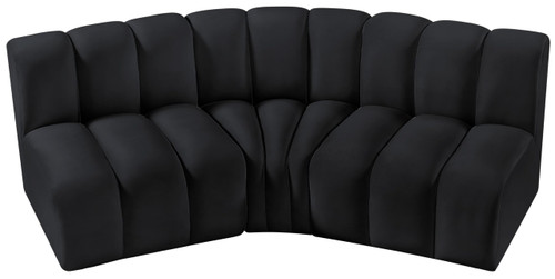 Black-S3B Arc Collection Modern | Contemporary Modular Sofa with Soft Black Velvet, Deep Channel Tufting, Modular Design, 86 W x 41 D x 30 H, Black