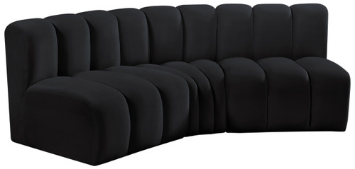 Black-S3B Arc Collection Modern | Contemporary Modular Sofa with Soft Black Velvet, Deep Channel Tufting, Modular Design, 86 W x 41 D x 30 H, Black