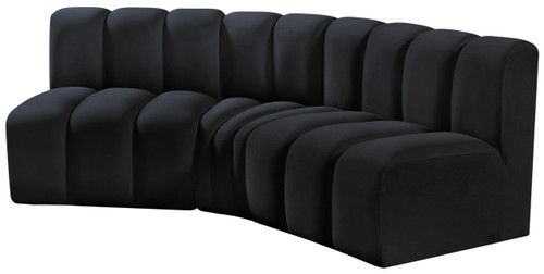 Black-S3B Arc Collection Modern | Contemporary Modular Sofa with Soft Black Velvet, Deep Channel Tufting, Modular Design, 86 W x 41 D x 30 H, Black