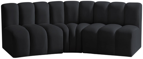 Black-S3B Arc Collection Modern | Contemporary Modular Sofa with Soft Black Velvet, Deep Channel Tufting, Modular Design, 86 W x 41 D x 30 H, Black