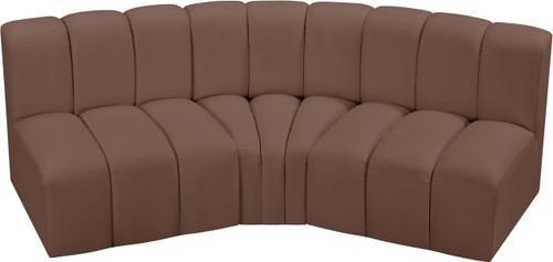 Brown-S3B Arc Collection Modern | Contemporary Modular Sofa with Soft Brown Vegan Leather, Deep Channel Tufting, Modular Design, 86" W x 41" D x 30" H, Brown