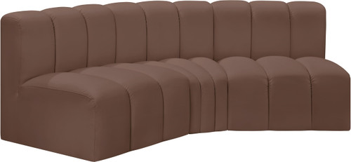 Brown-S3B Arc Collection Modern | Contemporary Modular Sofa with Soft Brown Vegan Leather, Deep Channel Tufting, Modular Design, 86" W x 41" D x 30" H, Brown