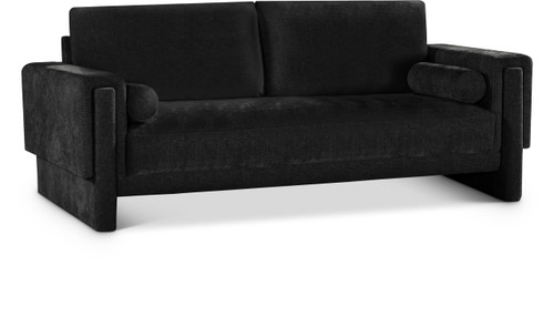 Black-S Madeline Collection Modern | Contemporary Sofa with Rich Black Chenille Fabric, Bolster Pillows Included, 89" W x 34" D x 34" H, Black