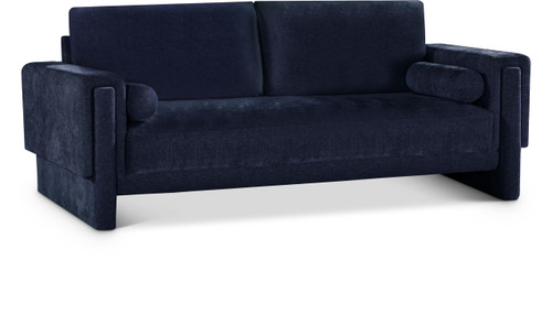 Navy-S Madeline Collection Modern | Contemporary Sofa with Rich Navy Chenille Fabric, Bolster Pillows Included, 89" W x 34" D x 34" H, Navy