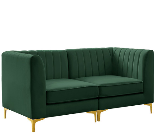 Green-S67 Alina Collection Modern | Contemporary Green Velvet Upholstered Modular Sofa with Deep Channel Tufting, 65" W x 32.5" D x 31" H, Green